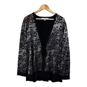 Misook Lace Front Cardigan in Black and Silver